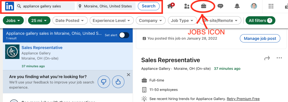 how-to-share-linkedin-job-posting-1 screenshot for instructions on how to share linkedin job posting